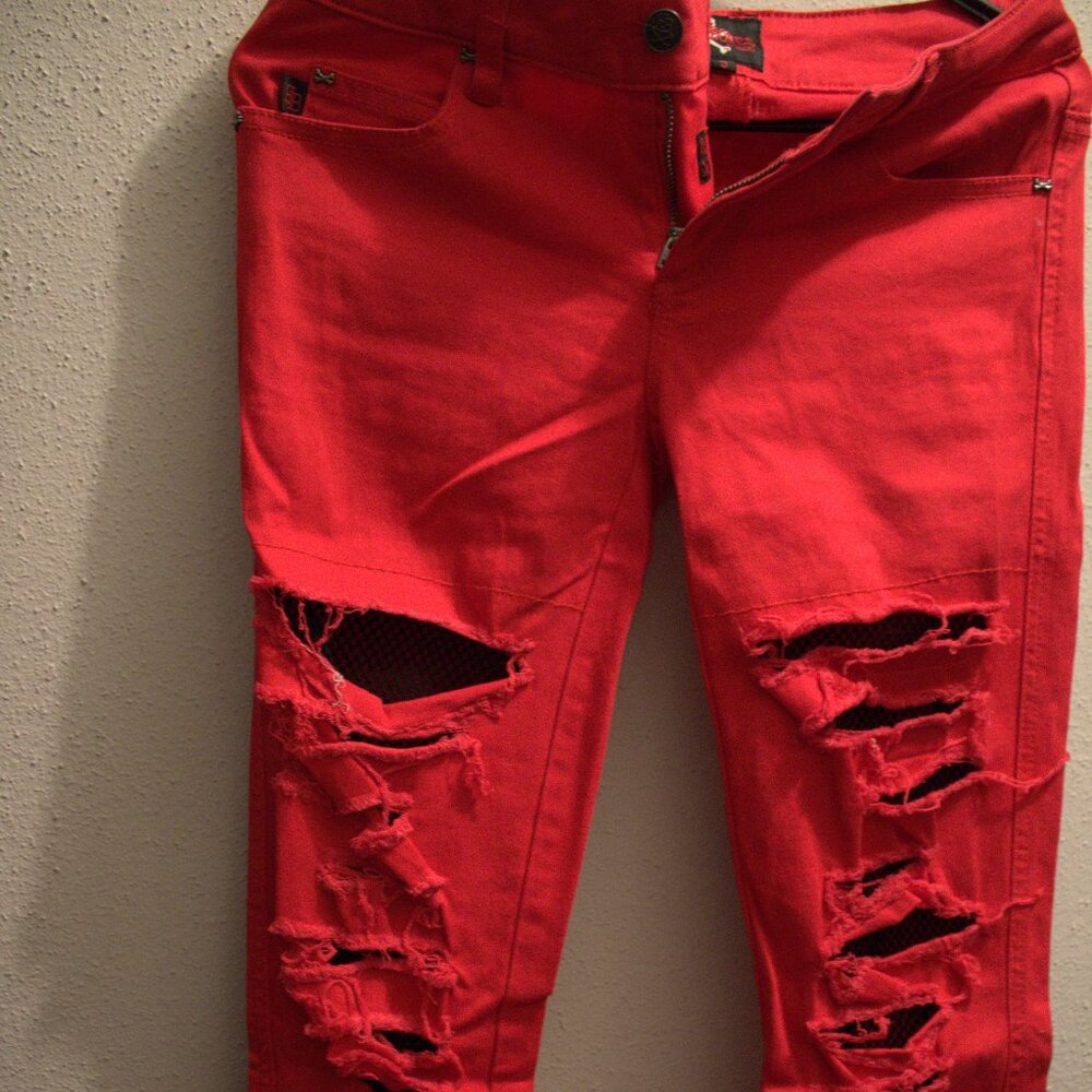 ROYAL BONES by DAANG Ripped Distressed Red Jean